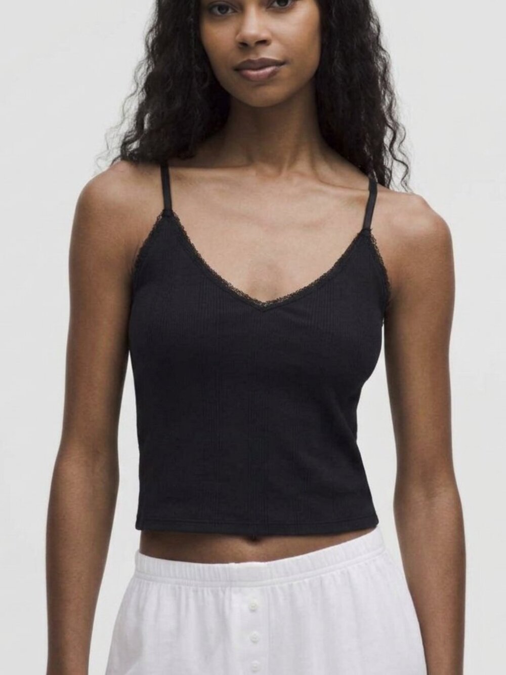 Lululemon Cotton Pointelle Cropped Cami Tank Topin Black